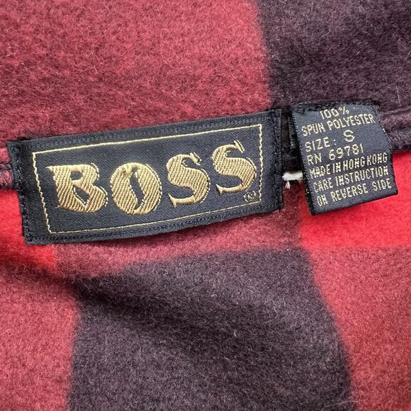 VTG Boss Buffalo Plaid Pullover Fleece Red Black Size Small - JL496 - Picture 3 of 6